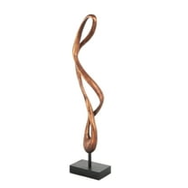 6" x 28" Bronze Polystone Abstract Abstract Sculpture with Rectangle Black Base, by DecMode