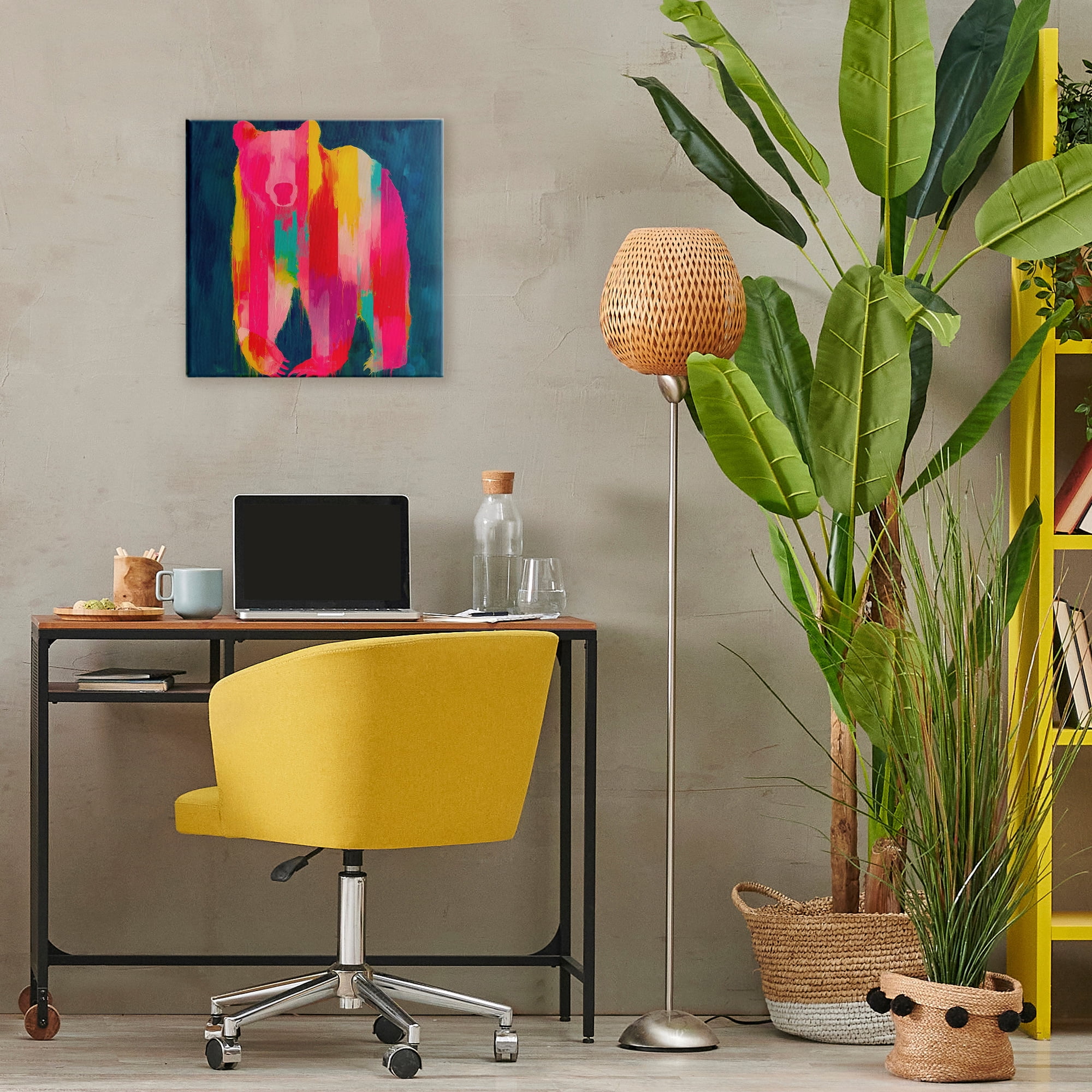 Stupell Industries Pink & Yellow Bear Standing Tall Canvas Wall Art, design by Chromatic Storm Studio