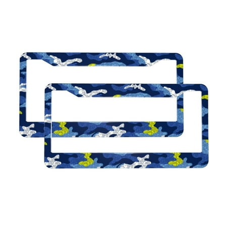 A Pair Of Circular License Plate Frames 12.3×6.3in Easy To Install With Sunscreen And Corrosion Resistance Used For Cars Suvs Trucks Vans Etc Camouflage Pattern Illustration