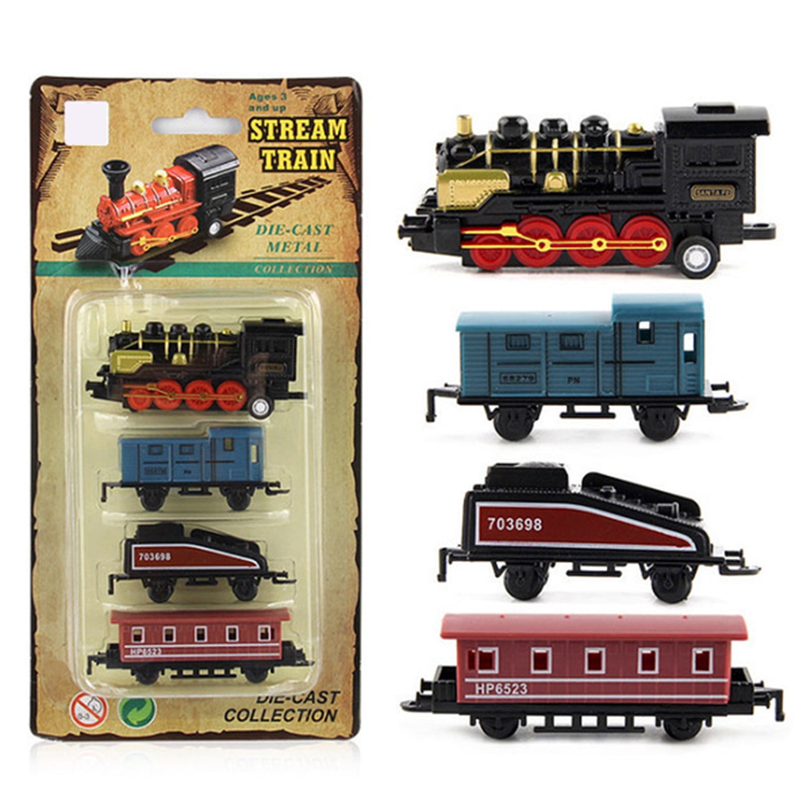 4Pack Mini Train Toy Pull Back Steam Train Model Set Assorted Styles