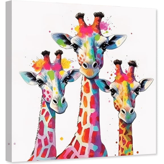 ZHONGYUTONG Colorful Giraffe Canvas Wall Art Funny Animal Picture Print Abstract Giraffe Family Painting for Nursery Kids Decor Framed (12.00" x 12.00")