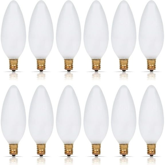 Simba Lighting Candelabra Torpedo Frosted B10 CTC 40W E12 Base Light Bulbs 120V Warm White 2700K, 12 Pack