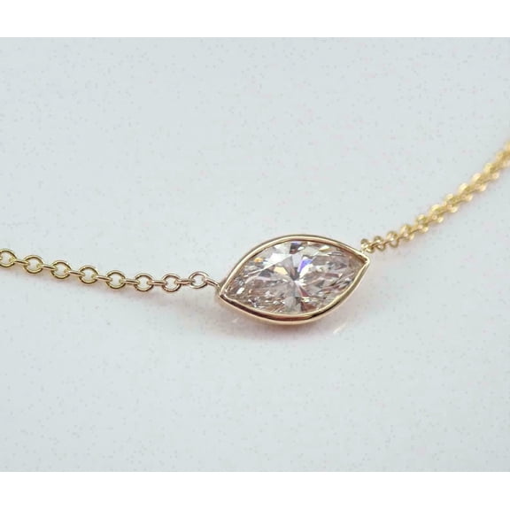 1.00 Ct Marquise Cut Lab Created Diamond Solitaire Pendant 14K Yellow Gold Plated