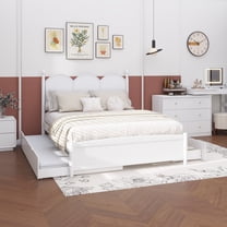 Queen Size Platform Bed With with 2 Big Drawers, Twin XL Size Trundle, White