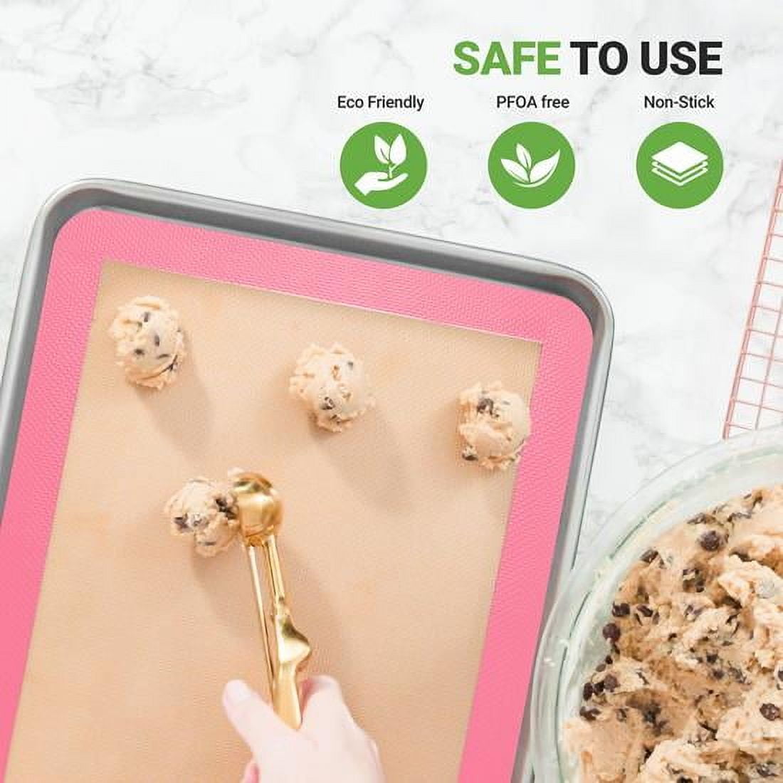 Nutrichef Silicone Baking Mats - 2 Non-stick Food-Grade Silicone Mats - Perfect for Full Baking Pans 24.4 x 16.5 IN - Oven-safe Up to 480 Degrees F - Suitable for Ovens, Freezers, & Dishwashers -Pink
