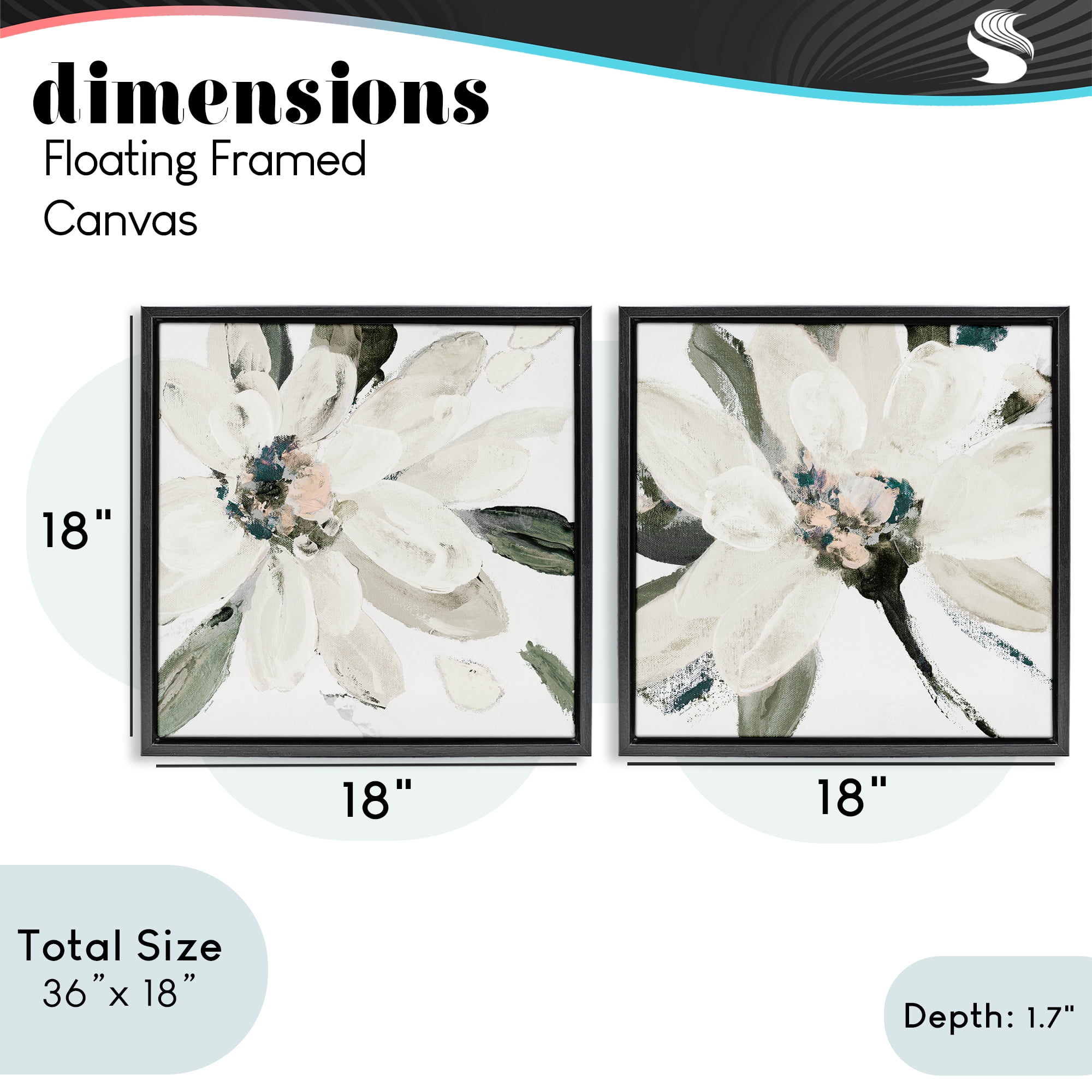 Stupell Industries Naturally Blooming White Flowers 2 Piece Black Framed Floater Canvas Set, design by Lanie Loreth