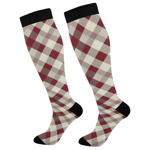 joogoo Geometric Checkered Grid Pattern Long Socks Women Men Knee High Sock