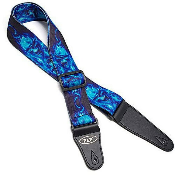 Art Attack Blue Flaming Skull Ghost Motorcycle Music Electric Acoustic Ukulele Bass Guitar Strap