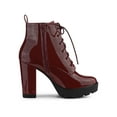 thumbnail image 3 of BLISSFUL STEP Women's Platform Lace Up Block Heel Ankle Combat Boot Burgundy 8, 3 of 7