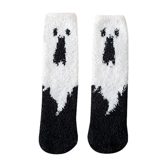 SEHIOZNI Under $5 Halloween Socks Fuzzy Horror Socks Novelty Pumpkin Ghost Bat Stocking Long Cotton Spooky Fall Stocking Happy Halloween Gifts for Adult Men Women One Size