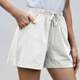 thumbnail image 4 of RYRJJ Womens Summer Pull On Shorts Casual Baggy Trendy Cotton Linen Short Pants Elastic Waist Drawstring Comfy Shorts(White,L), 4 of 8
