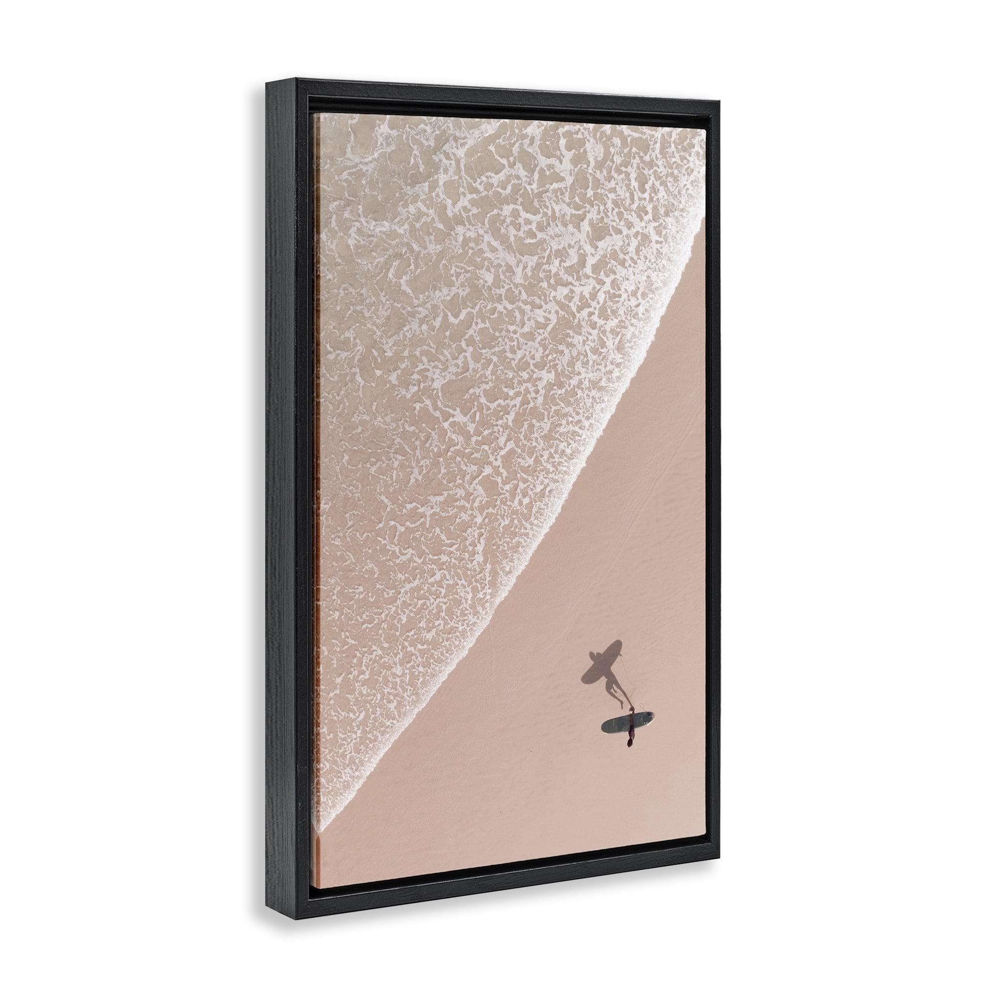Stupell Industries Beach Surfer Silhouette Landscape & Nature Photography Black Floater Framed Canvas Art Print Wall Art, 17 x 25