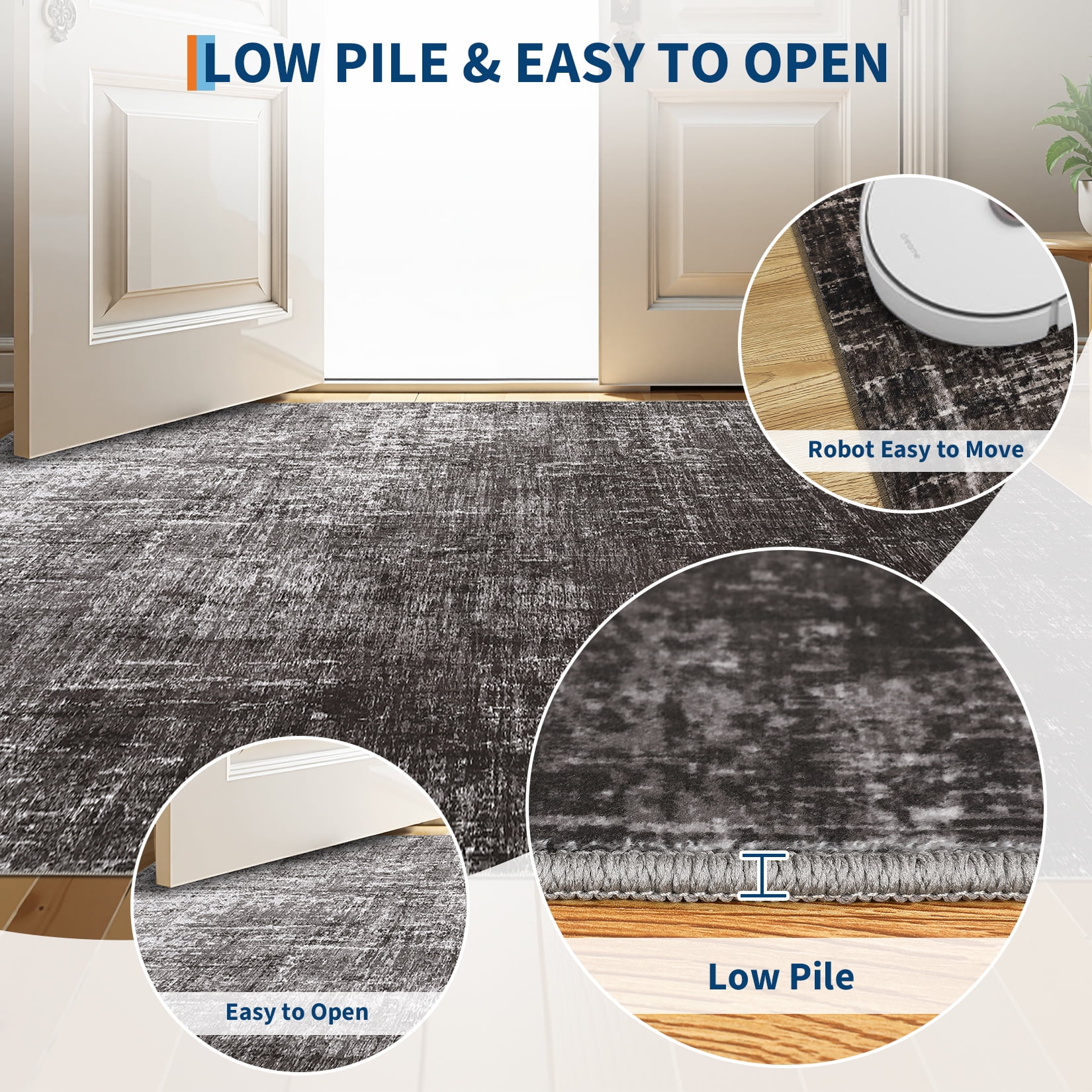 FairOnly 2'x6'Modern Abstract Gradient Color Runner Rug Machine Washable Ultra Thin Low Pile Non Slip Carpet for Hallway Laundry Bathroom,Black Grey