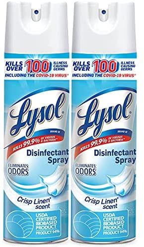 Disinfectant Spray, Sanitizing and Antibacterial Spray, For Disinfecting and Deodorizing, Crisp Linen, 2 Count, 19 fl oz each