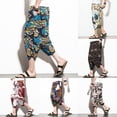 thumbnail image 6 of Mens Fashion Pants Mid-rise Soft Cropped Pants Ethnic Style Retro Print Trousers, 6 of 11