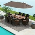 thumbnail image 2 of Costway 11 PCS Patio Dining Set with 15ft Double-Sided Patio Umbrella (Base Included) Coffee, 2 of 12