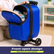 Advwin Scooter Suitcase with Top Opening & LED Light-up Wheel, Lightweight Hardshell Foldable Ride-On Luggage with Adjustable Handle for Travel, Blue