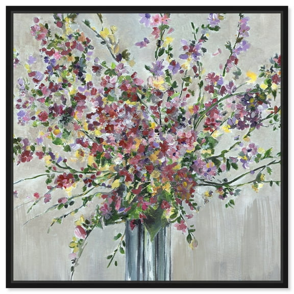 Blooming Vase Chic Farmhouse Canvas Wall Art by Art Remedy, Black Floater Frame, 12"x12"
