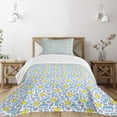 thumbnail image 3 of Ambesonne Cartoon Quilted Bedspread Set 2 Pcs, Watercolor Bubbles Ducks, Twin Size, Yellow Lilac and Blue, 3 of 6