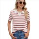thumbnail image 1 of de Punto A Rayas de Corta para Mujer, Camiseta Corta con Cuello en V Vintage, Corte Entallado, Estética para Salir. Rojo XL, 1 of 9