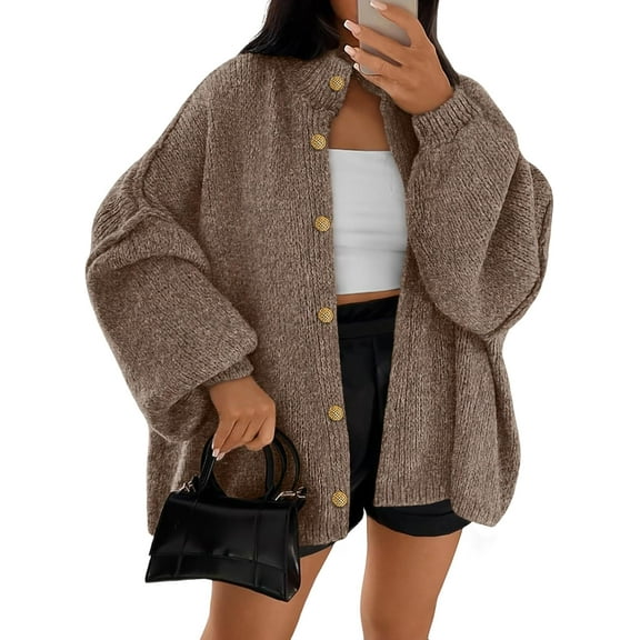 CAILDANL Womens Oversized Chunky Knit Cardigan Sweaters Long Lantern Sleeve Button Down Cozy Trendy Jacket