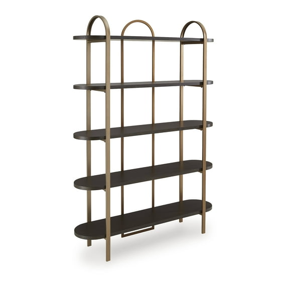 Signature Design by Ashley Brentmour 72" Modern Bookcase with 5 Shelves - Brown Wood & Gold Metal Frame