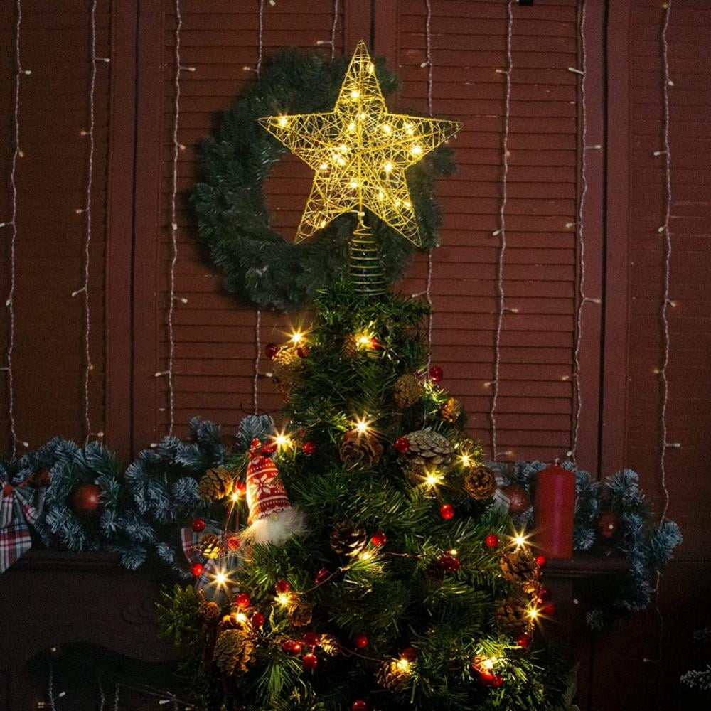 Christmas Tree Toppers, Glittery Gold Star Tree Topper Lighted with 30 LED Lights for Xmas Tree