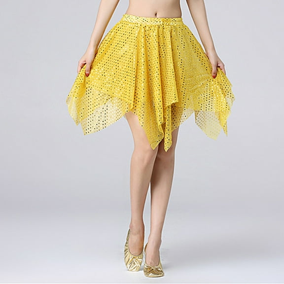 Idoravan Women's Basic Versatile Skirt Women Costume Performance Clothing Latin Belly Latin Dance Sequins Irregul Skirt
