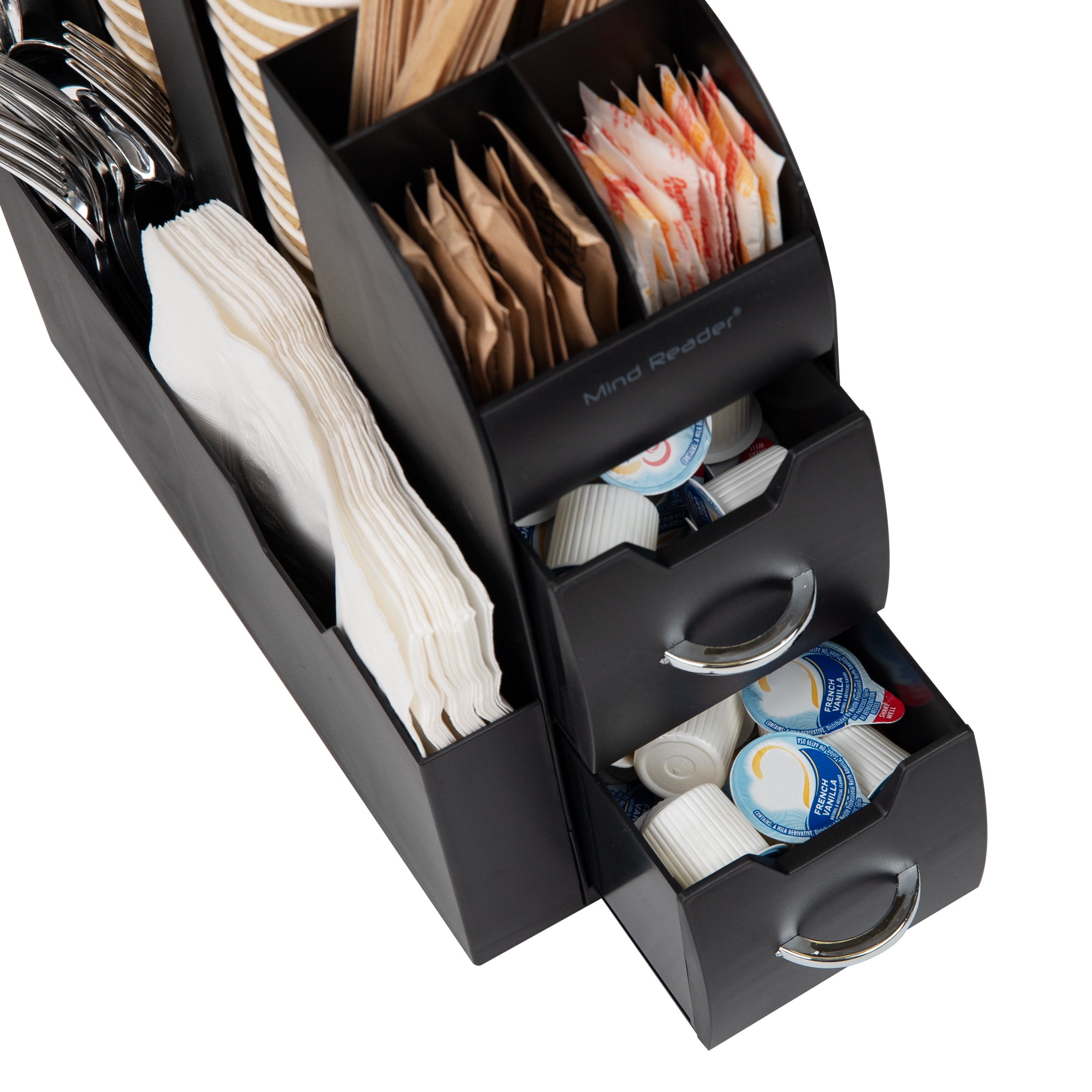 Mind Reader Organizer Coffee Pod Drawer and Condiment, 2 Piece, Black