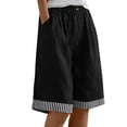 thumbnail image 3 of Cutuoiiu Plus Size Womens Mid Length Shorts Solid Color Elastic Waist with Striped Cuffs and Pockets for Casual Outings Gift, 3 of 9