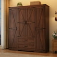 thumbnail image 5 of Blotout 4 Door Farmhouse Armoire Wardrobe Closet With 2 Drawers, 70" Tall Wooden Wardrobe Cabinet with Hanging Rod and Adjustable Shelves for Bedroom, Brown, 5 of 8