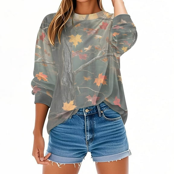 Makaor Pullover Sweatshirts for Women Plus Size Crew Neck Tops Camouflage Long Sleeve Tees Oversized Casual Fall Winter Clothes