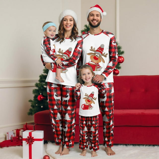 Curenmufel Pyjamas de Noël pour la Famille Pyjamas de Noël pour la Famille Pyjamas des Fêtes Assortis Ensembles de Pyjamas de Noël pour Couples (Rouge,m)