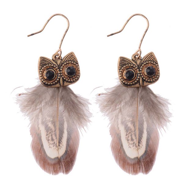 Rowena J Owl Feather Earrings Handmade Dangle Brown Bird Feather Earrings J 131 Walmart Com Walmart Com