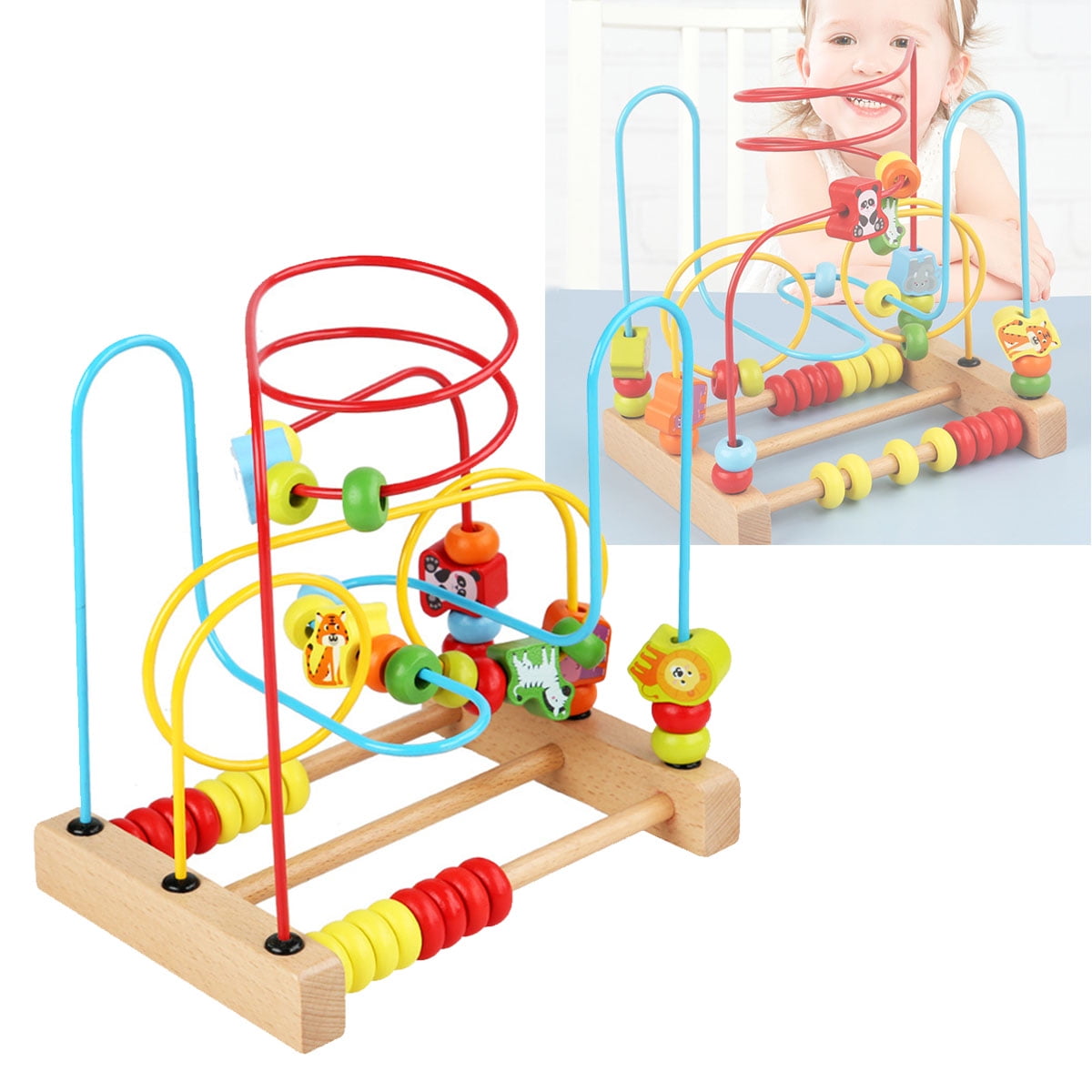 Children Kids Mini Wooden Around Beads Maze Wire Baby Puzzle Educational Toy 