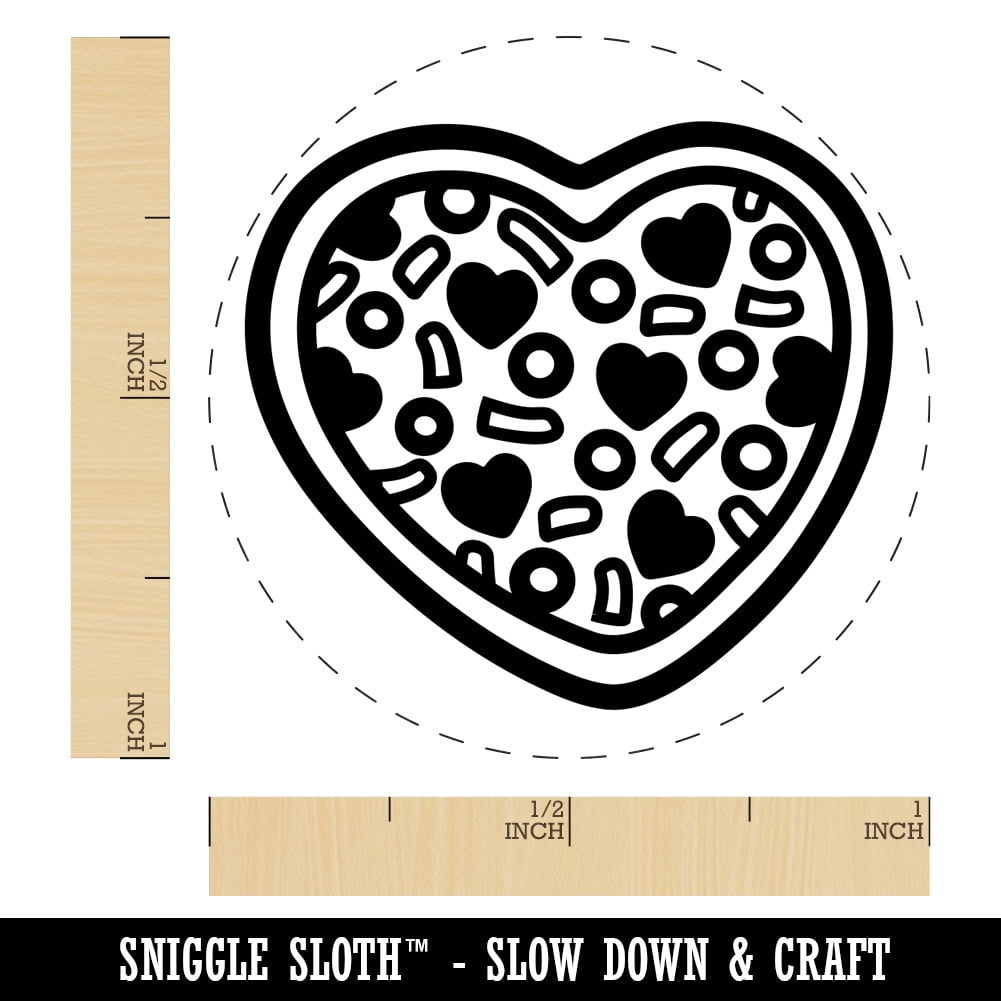 Heart Pizza Love Self-Inking Rubber Stamp Ink Stamper - Green Ink - Medium 1 Inch
