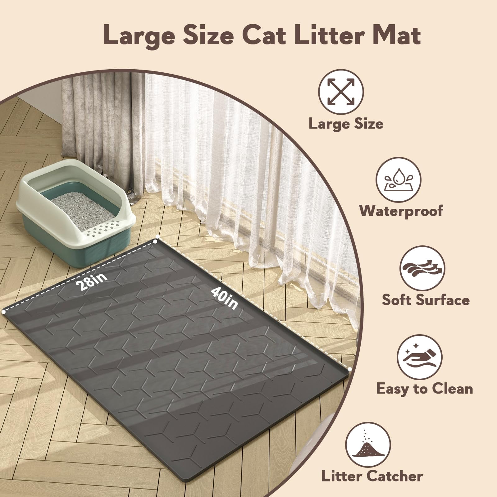 Cat Mat For Litter Box  Large 40" X 28" Xl Waterproof Silicone Pad Floor Black