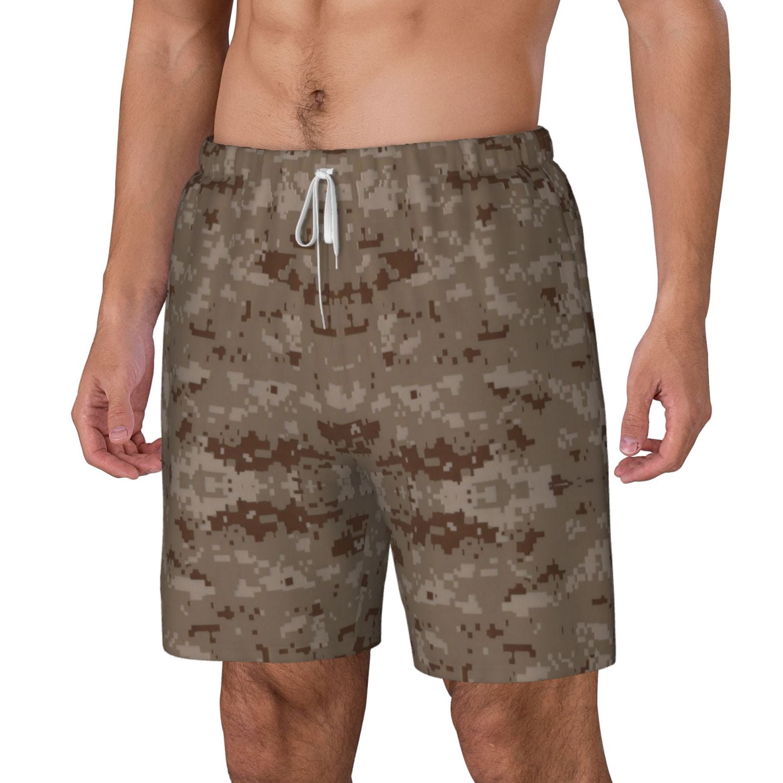 Men's Desert Digital Camouflage Swim Trunks with Compression Liner Bathing Suit Swimwear