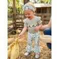 thumbnail image 6 of BemeyourBBs Newborn Baby Girl Farm Duck Outfit Infant Girls Summer Clothes Animal Embroidered Waffle Striped Short Sleeve Romper Print Bell Bottom Flared Pants Set Headband, 6 of 9