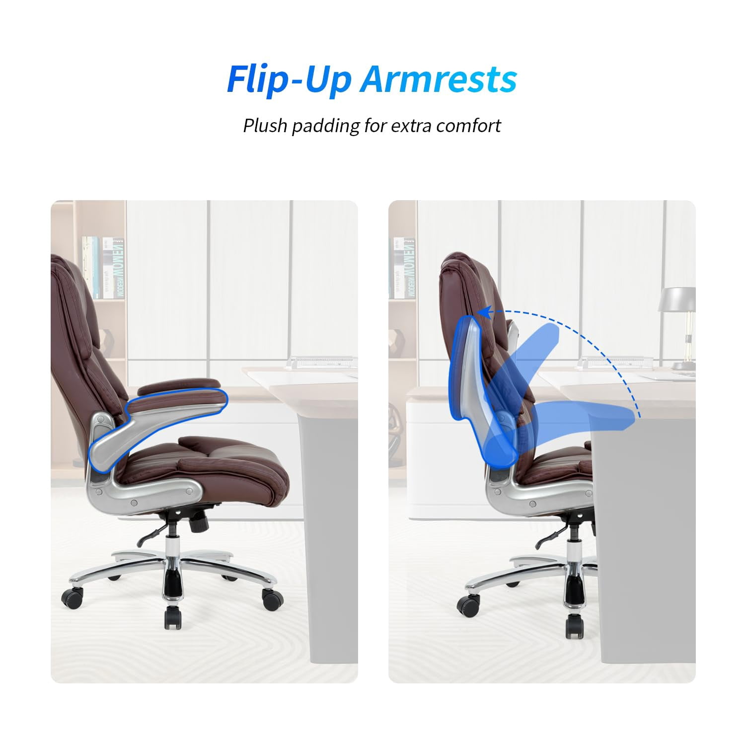 400lbs Big and Tall Office Chair  Ergonomic Desk Chair PU Leather Computer  Chair Adjustable High Back Rolling Chair with Lumbar Support for Adults, Brown
