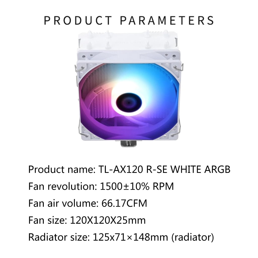 Oasiva TL-AX120 R-SE WHITE ARGB CPU Air Cooler, 4 Heat Pipes, TL-C12CW-S PWM Quiet Fan CPU Cooler with S-FDB Bearing