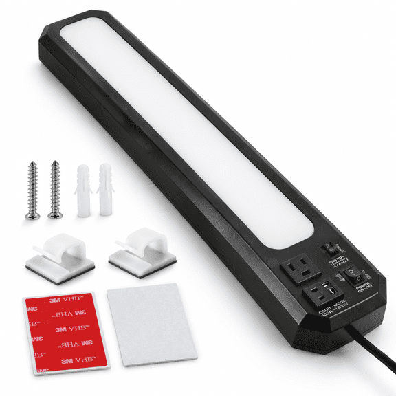 18inch Black Plug-in Under Cabinet Lighting 1000lm LED Counter Light with 5ft Cord and USB Ports