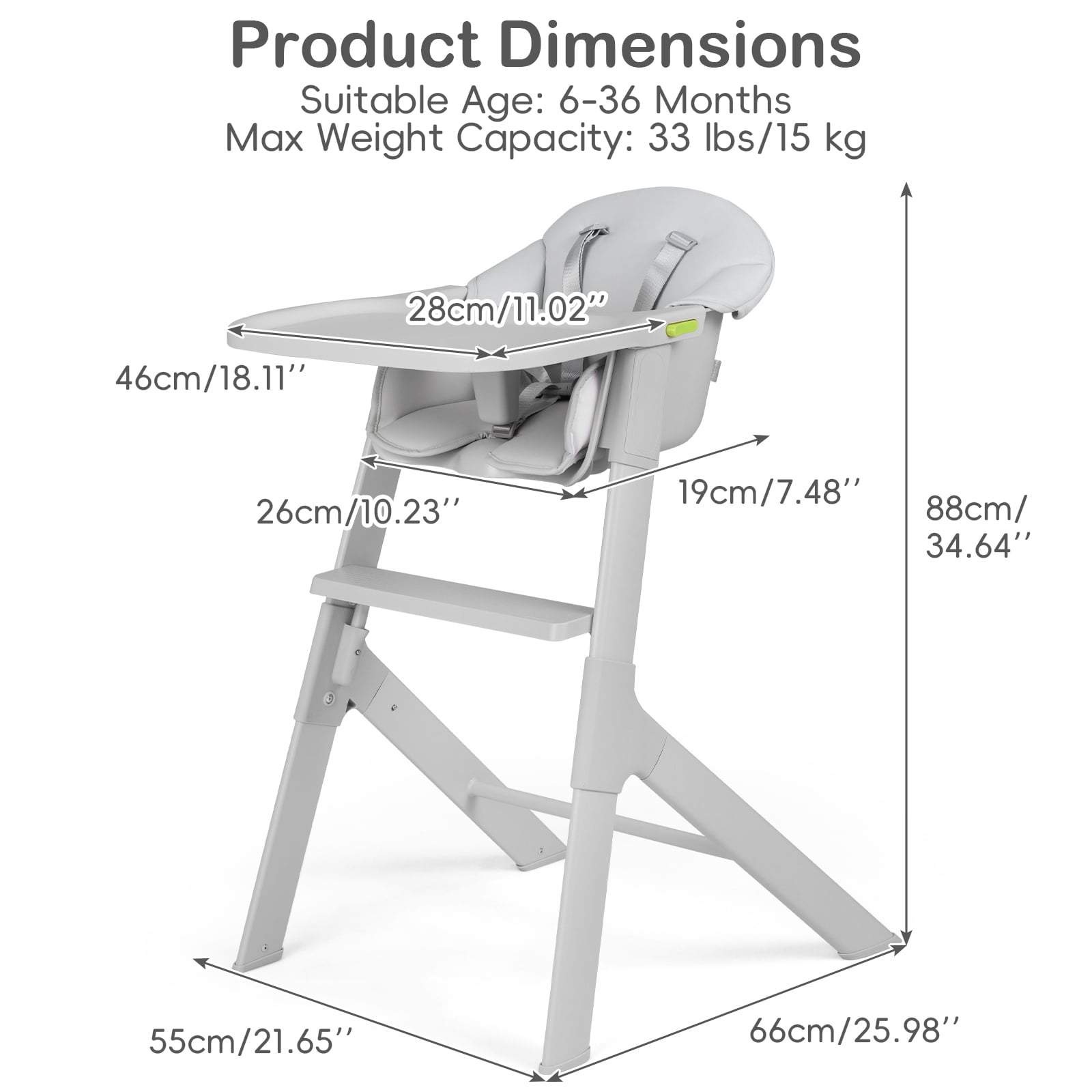 INFANS Baby High Chair, Full-Body Washable High Chairs for Babies and Toddlers Easy to Clean with Tray, 5-Point Harness, Light-Wight Design for Toddlers 6-36 Months