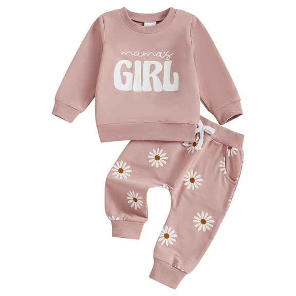 Caqnni Baby Girl Winter Clothes Fall Outfits Girl Long Sleeve Sweatshirt Casual Pants Toddler Sweatsuit for Girls 6 9 12 18 24 Months,18-24 Months,Pink