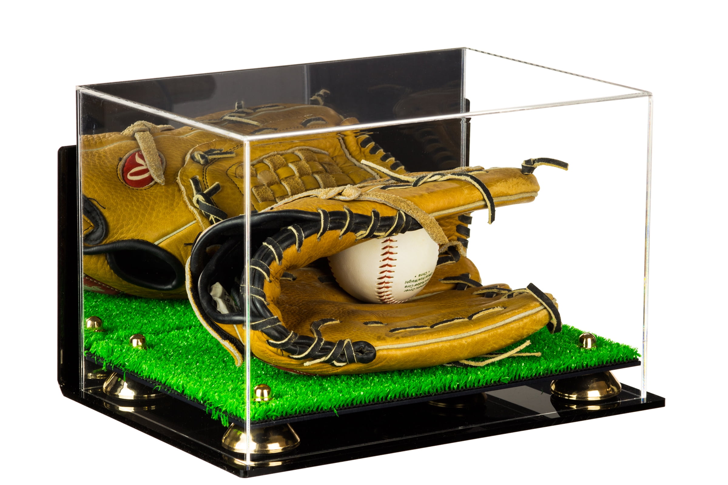 Baseball 1-Ball Deluxe Acrylic Gold Glove Display Case//Mirror back//Gold risers