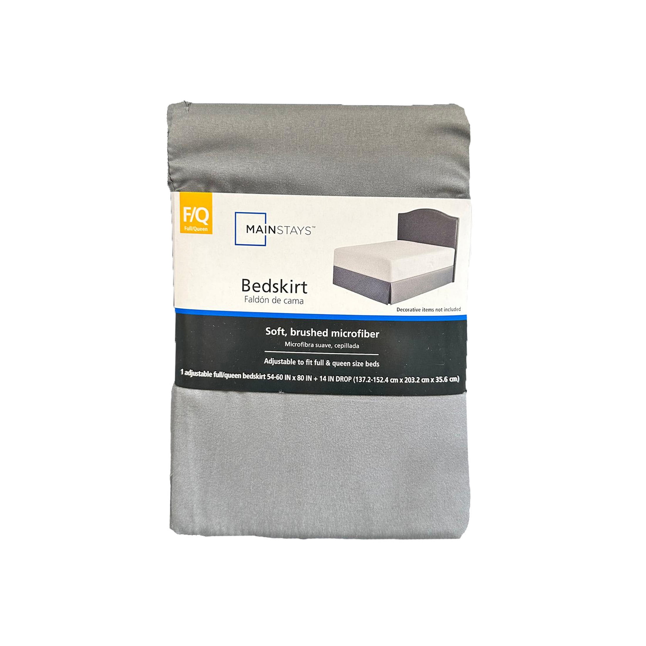 Mainstays Solid Grey Pleated Soft Brushed Microfiber Bedskirt, Full/Queen