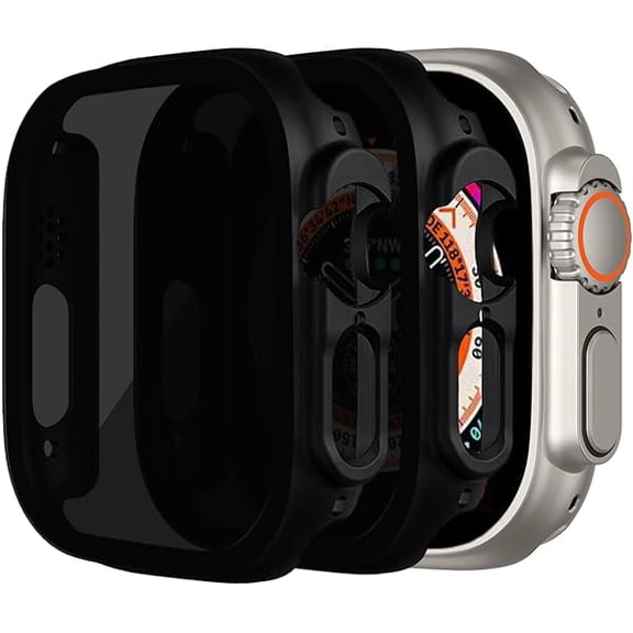for Apple Watch Ultra 3/Ultra 2/Ultra 49mm Privacy Screen Protector Case, [Anti-Peeping] Tempered Glass Protective Cover for Apple Watch Ultra/Ultra 2/Ultra 3, 2 Pack, Black