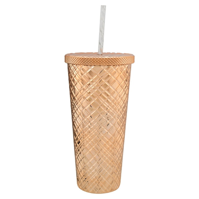 Vaso Plástico Grande Ambient 21 con Relieve Estilo Diamante 600 ml Dorado