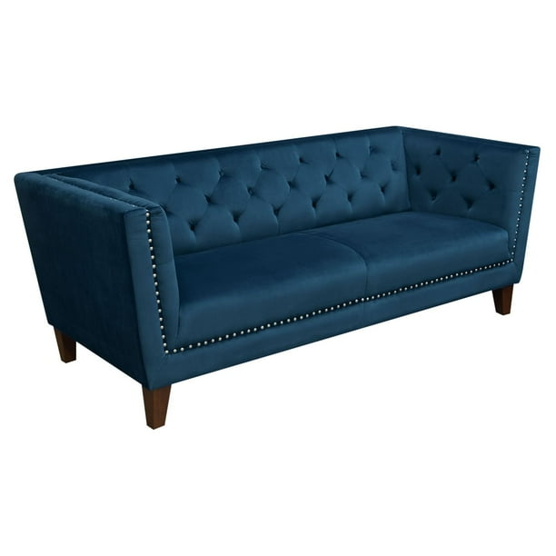 Diamond Sofa Grand Tufted Back Sofa with Nail Head Accent - Blue Velvet