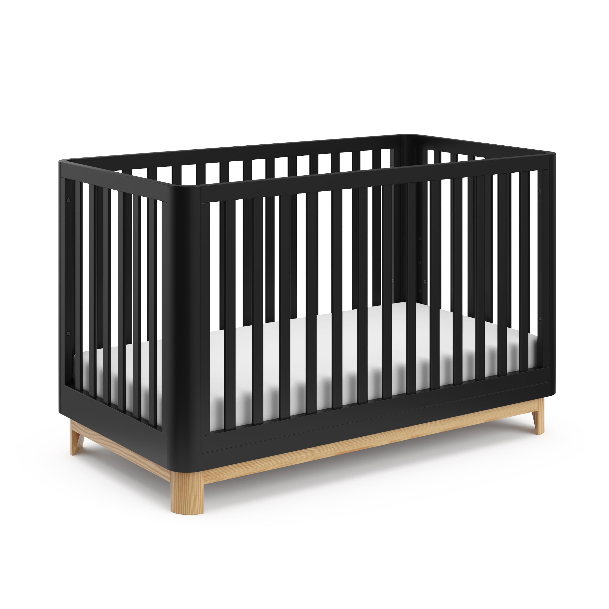 Storkcraft Santos 3-in-1 Convertible Baby Crib, Black with Natural